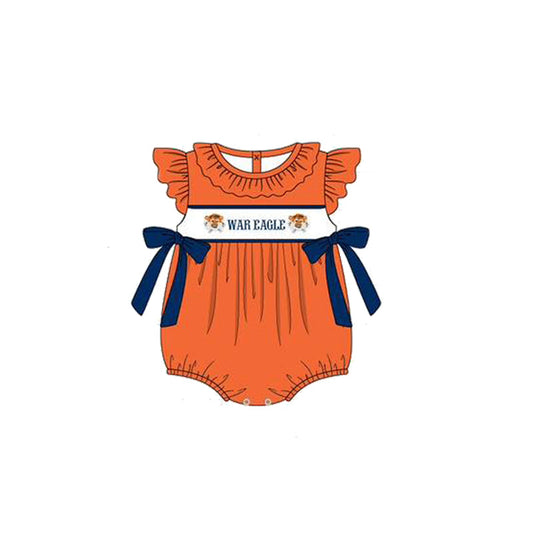 Baby Girl Short Sleeves Team Tiger Bows Orange Bubble Romper Moq 5