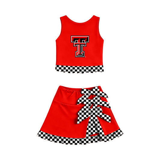 ( Moq 5 ) Baby Girls Kids Sleeveless Vest Bows Skirt Shorts Team Set Cheer Clothes