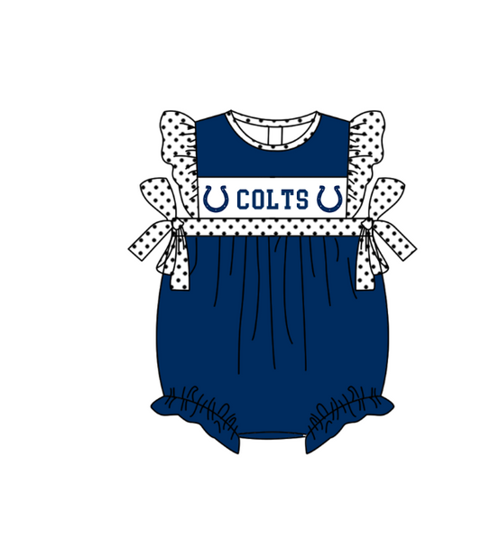 ( Moq 5 ) Baby Girls Kids Navy Short Sleeves Team Bubble Romper