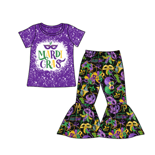 Baby Girl Toddler Mardi Gras Shirt Mask Pants Purple Set Moq 5