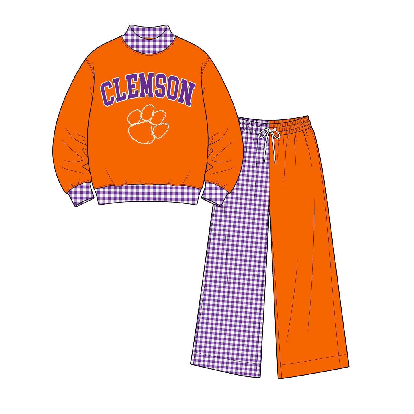 ( Moq 5 ) Baby Girls Kids Long Sleeves Shirt Plaid Pants Team Set Clothes