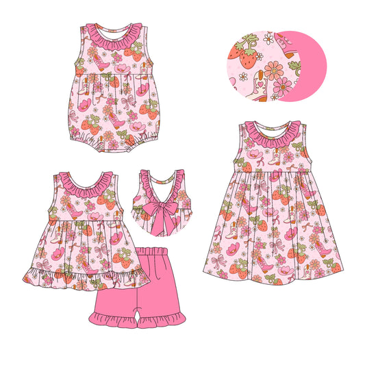 Baby Girl Strawberry Boots Flower Sibling Romper Dress Set ( Moq 5 Each Style ) 2.28