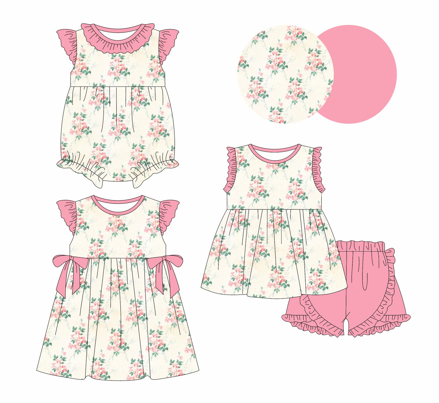 Baby Girl Flower Ruffle Kids Sibling Romper Dress Set ( Moq 5 Each Style ) 1.11