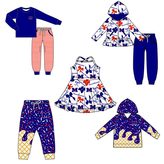 ( Moq 5 each style ) Baby Boy Girl Team Cheer Sibling Shirt M Bows Dress Set 8.14