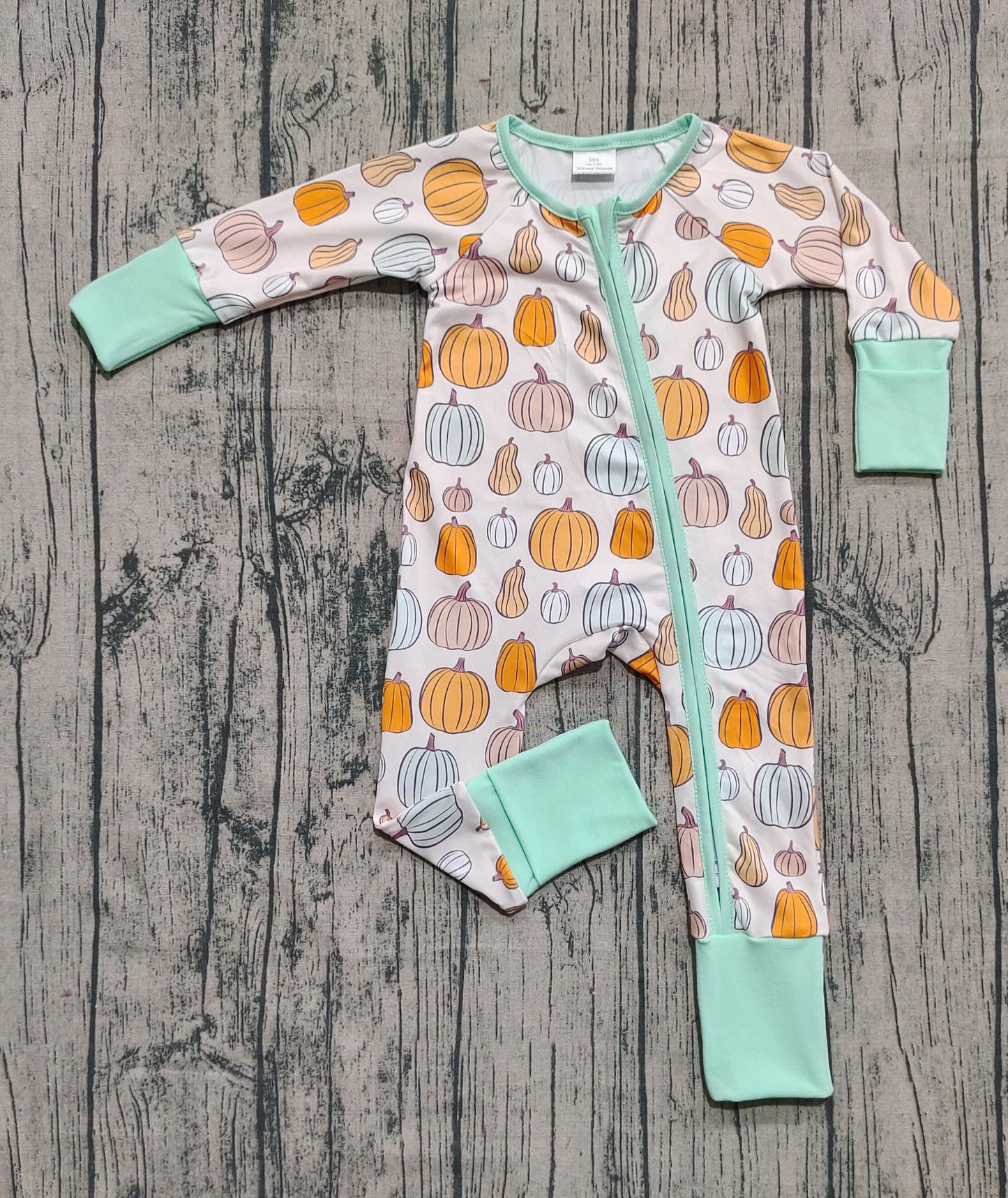 Baby Boy Long Sleeves Pumpkins Fall Zipper Pajamas Footie Romper RTS