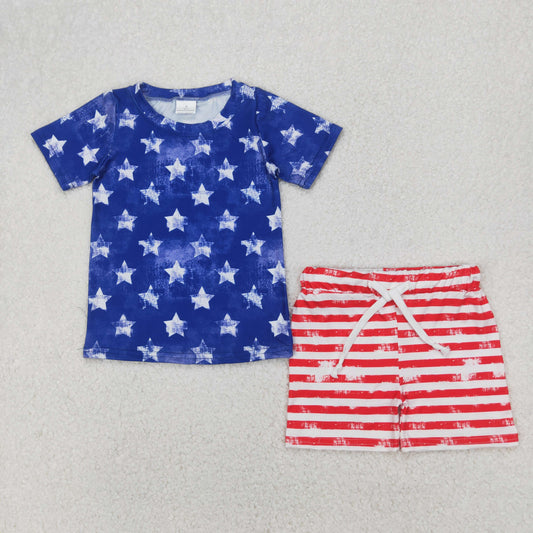 Baby Kids Toddler Short Sleeves Stars Shirt Stripes Shorts 4th Of July Set RTS