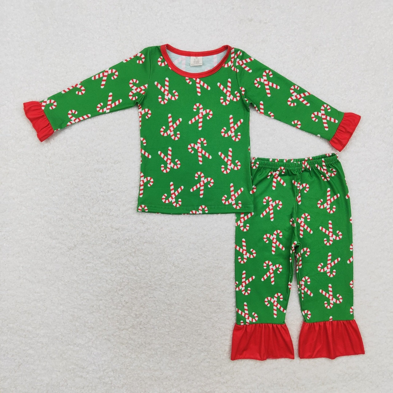 Sibling Boys Girls Christmas Candy Cane Zipper Romper Pajamas Green Set Clothes RTS