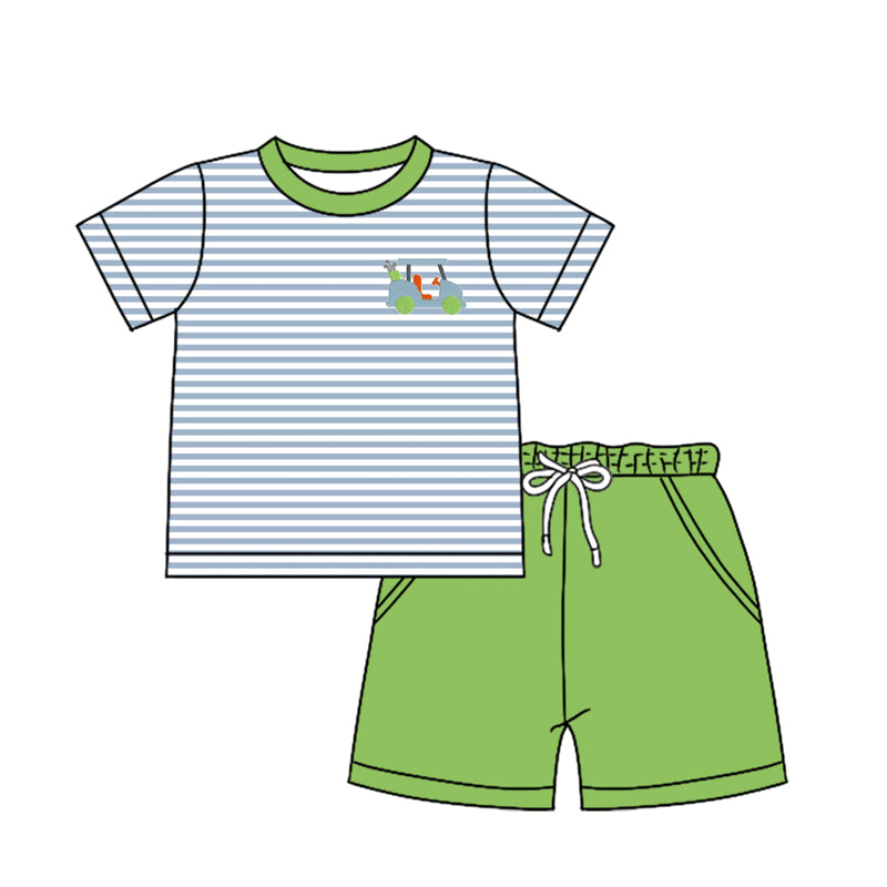 Baby Boy Short Sleeves Stripes Golf Cart Shirt Pockets Red Shorts Clothes Set Moq 5