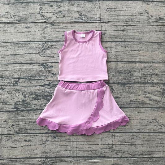 ( No moq ) Preorder Baby Girls Kids Sleeveless Shirt Scallop Skirt Shorts Yoga Active Set Clothes