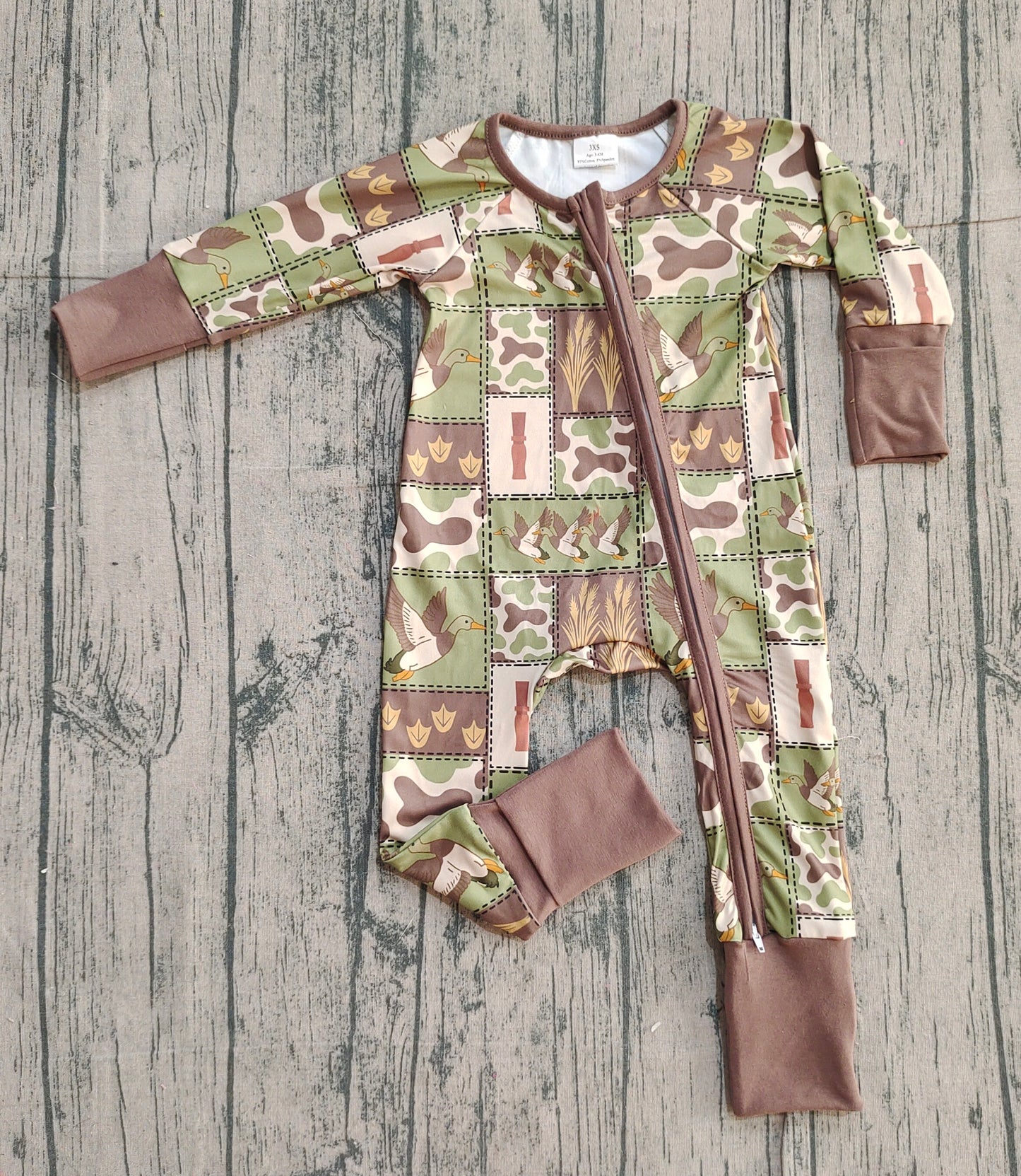 Baby Boys Long Sleeves Ducks Green Camo Zipper Footie Sleeper Romper RTS