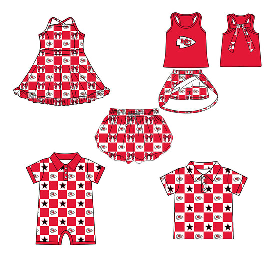 ( Moq 5 Each Style ) Baby Boys Girls Toddler Bows Team Sibling Red Shorts Dress Shirt Set Clothes