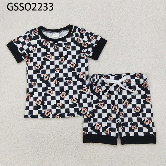 Baby Kids Toddler Short Sleeves Mouse Checked Shirt Tee Shorts Set RTS