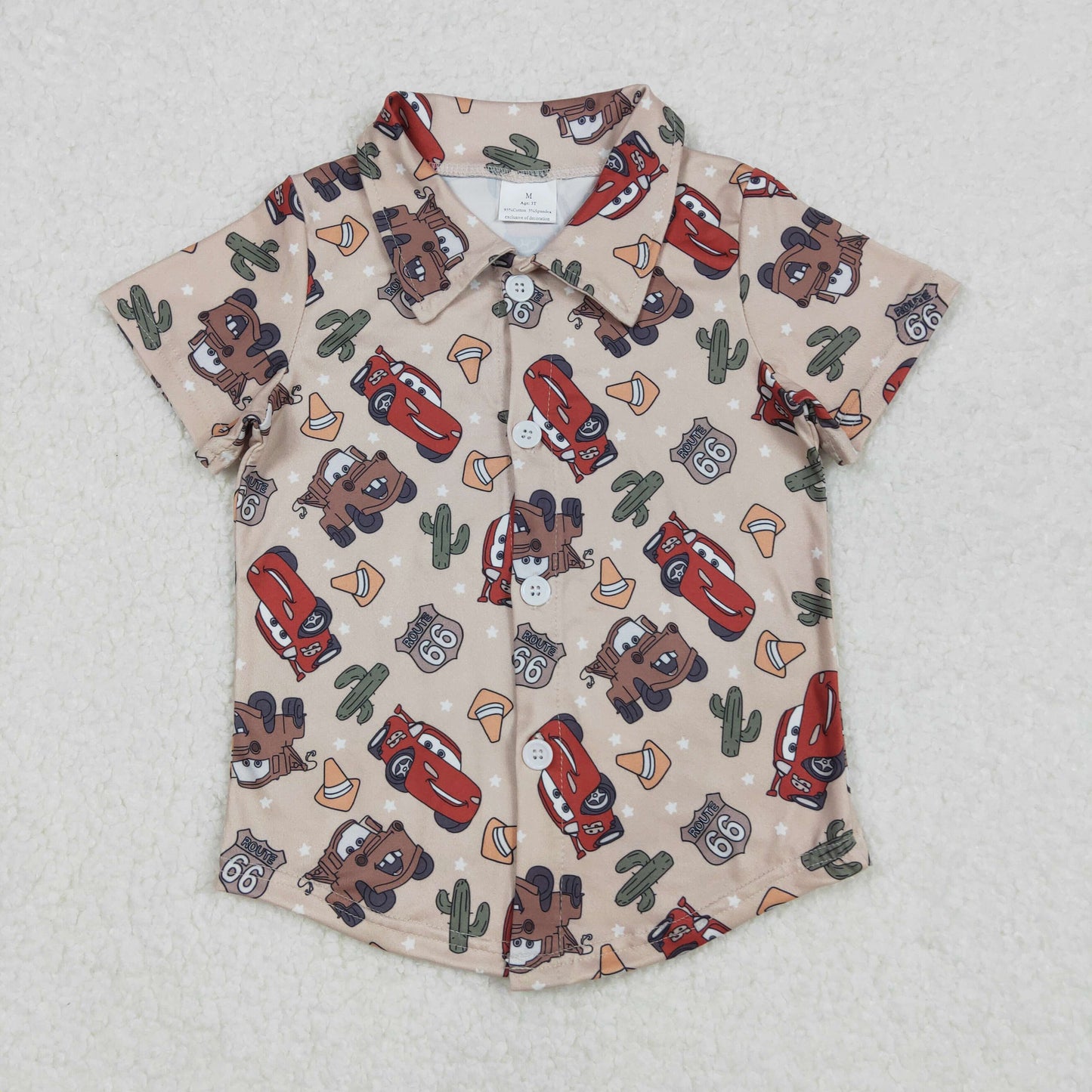 Baby Boy Short Sleeves Cars Cactus Buttons Western Tee Shirt Tops RTS