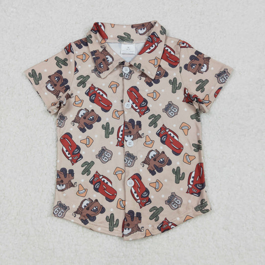Baby Boy Short Sleeves Cars Cactus Buttons Western Tee Shirt Tops RTS