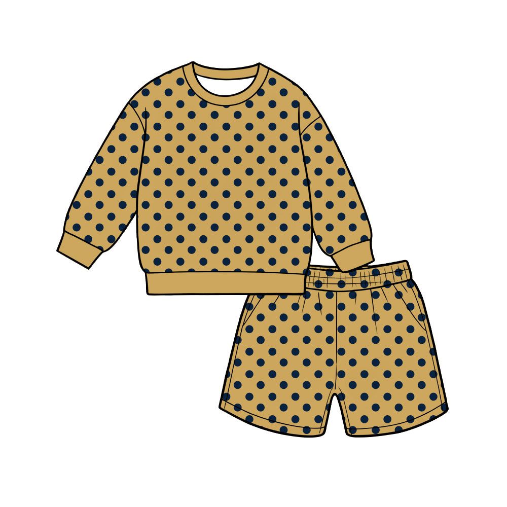 ( Moq 5 ) Preorder Adult Women Long Sleeves Navy Dots Shirt Pockets Shorts Set Clothes