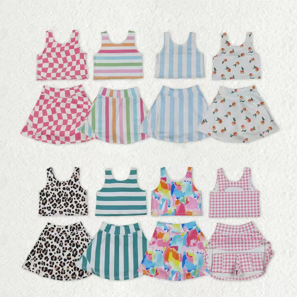 Girls Kids Sleeveless Vest Tops Yoga Athletic Skorts Set Sibling Clothes RTS