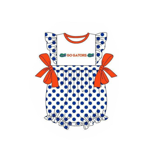 Baby Girl Short Sleeves Bows Dots Team Bubble Romper ( Moq 5 )