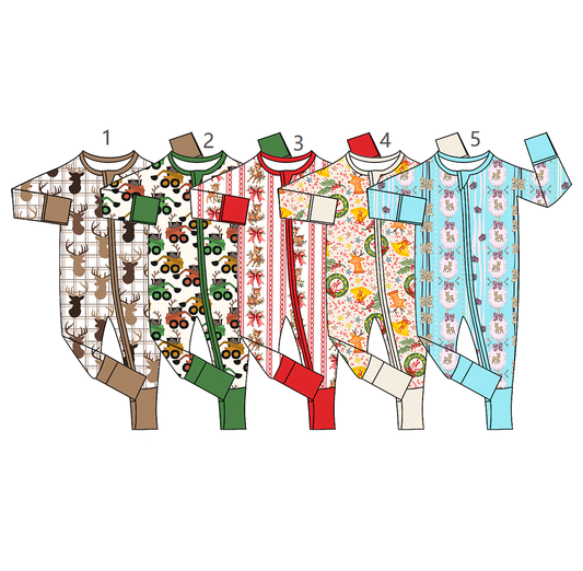 ( Moq 5 Each Style ) Sibling Baby Girls Infant Christmas Zipper Footie Sleeper Rompers Clothes