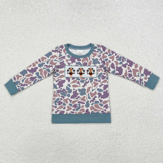 Baby Boy Thanksgiving Embroidery turkey Fall Camo Shirt Tops