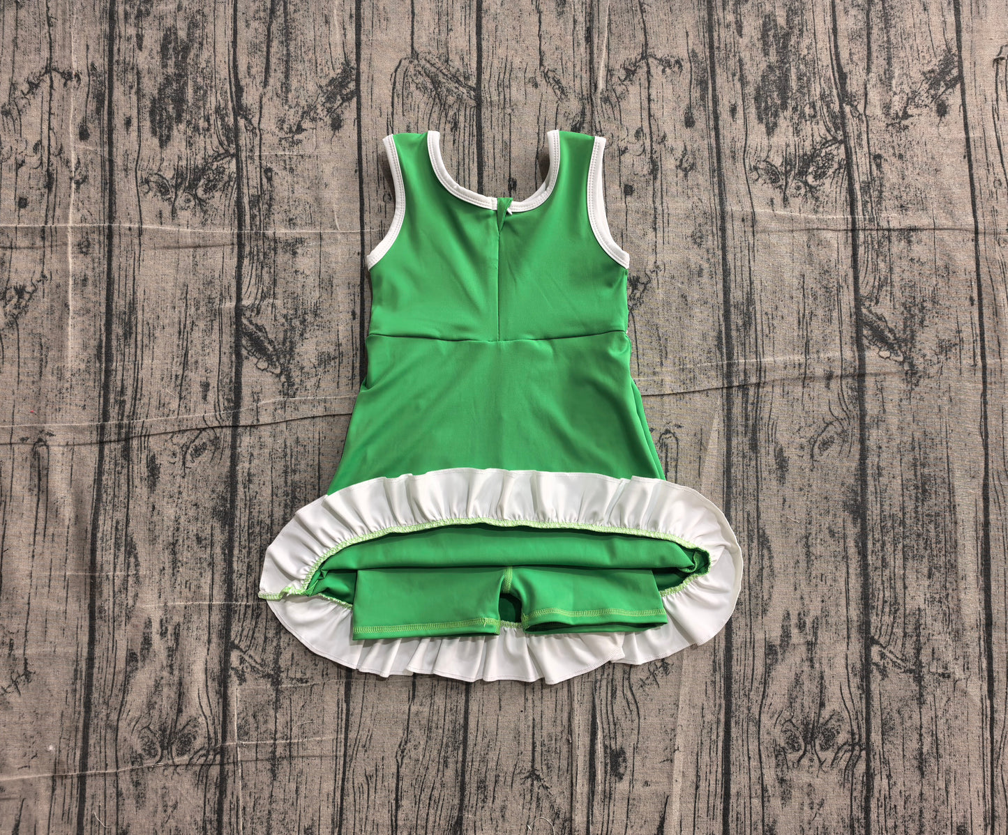 ( No moq ) Preorder Baby Girls Kids Sleeveless Shorts Scallop Green Dress Yoga Active Clothes