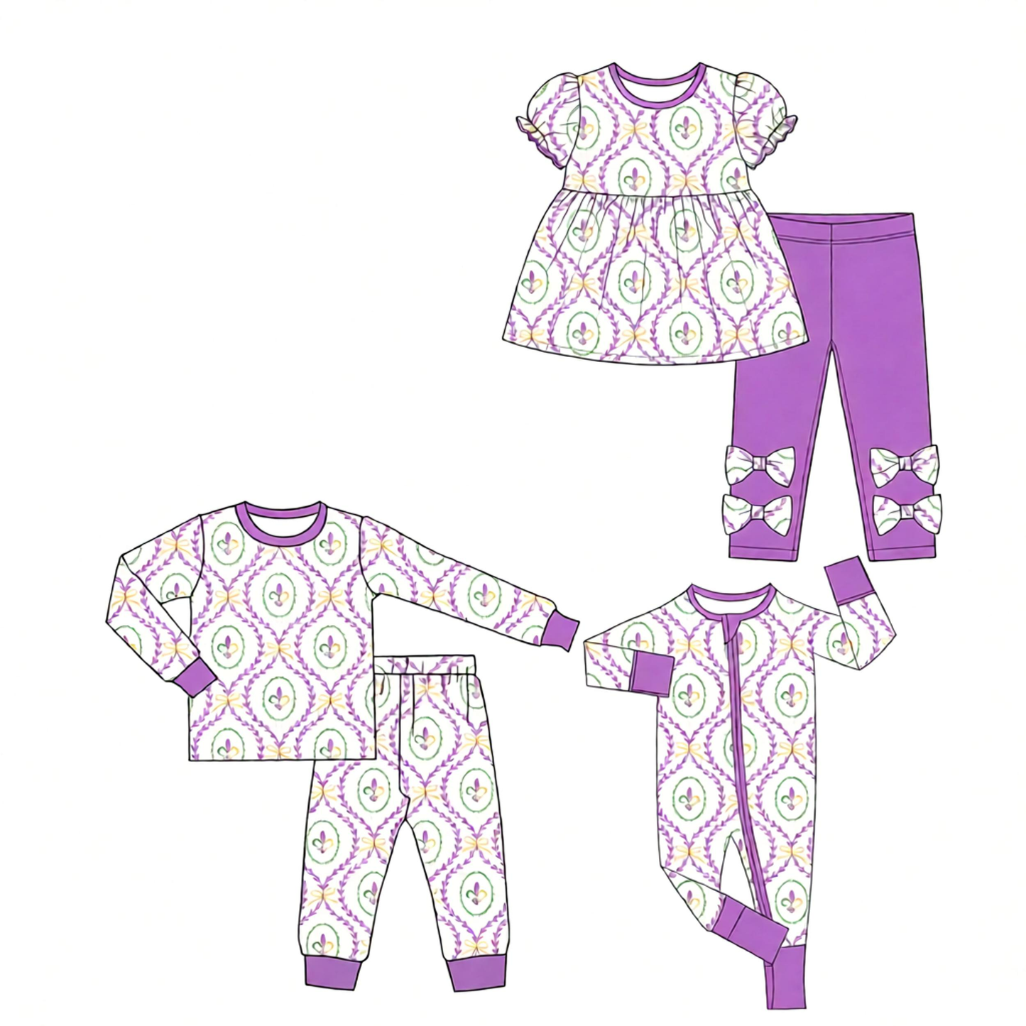 ( Moq 5 Each Style ) Baby Girls Kids Bows Anchors Mardi Gras Sibling Romper Sets Clothes