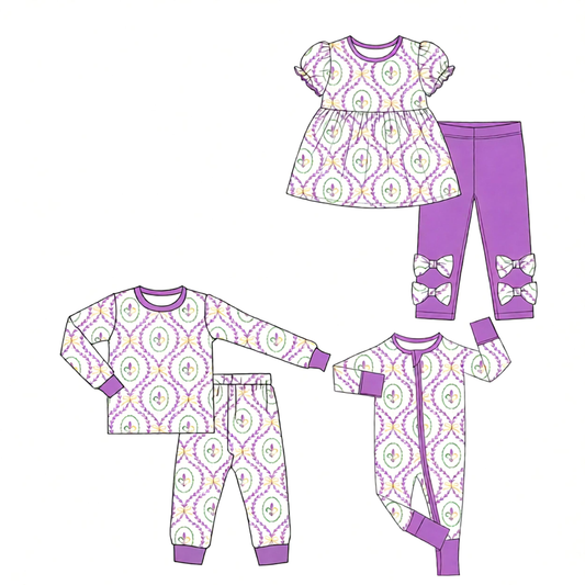 ( Moq 5 Each Style ) Baby Girls Kids Bows Anchors Mardi Gras Sibling Romper Sets Clothes