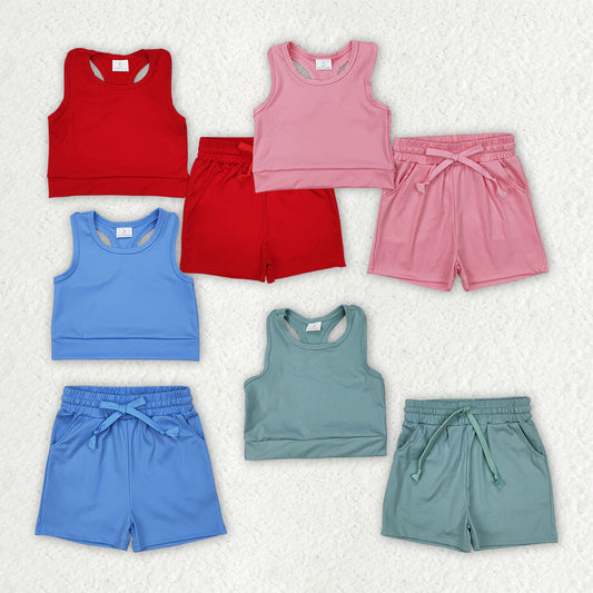 Baby Girl Sleeveless Vest Tops Yoga Sports Shorts Outfit RTS
