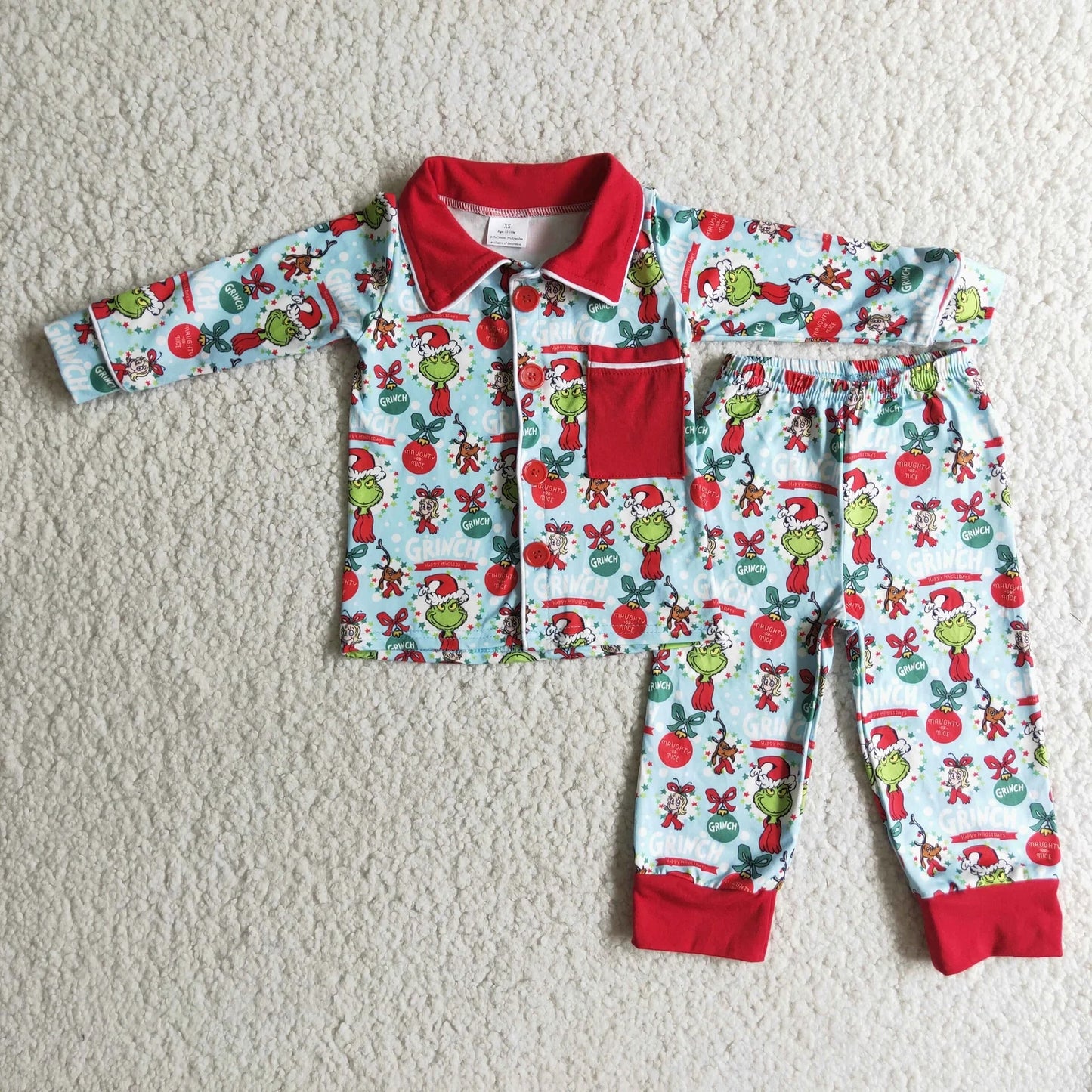 Girls Boys Long Sleeves Green Face Sibling Christmas Dress Outfit Clothes RTS