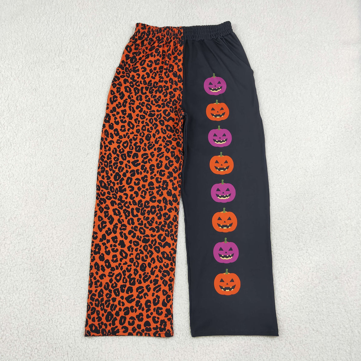 Sibling Baby Girls Adult Woman Halloween Pumpkins Leopard Pockets Mommy and Me Pants Bottoms Clothes