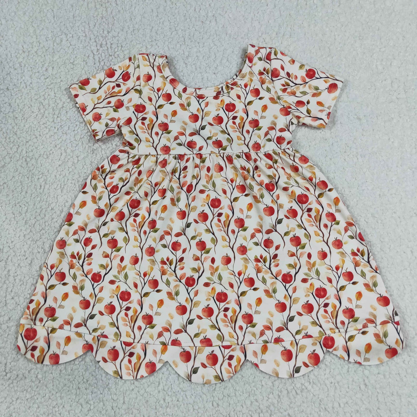 Baby Girls Kids Short Sleeves Apple Back to School Scallop Dress Clothes RTS