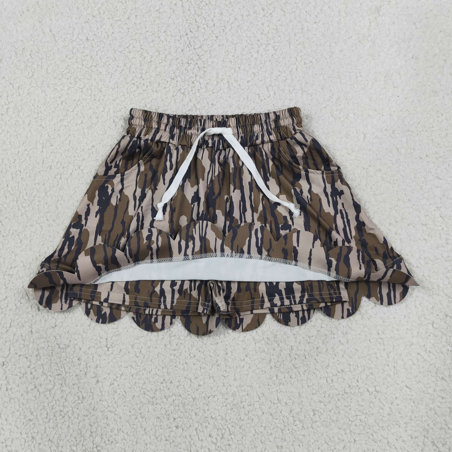 Baby Girls Kids Shorts Pockets Skirt Scallop Olive Camo Clothes RTS
