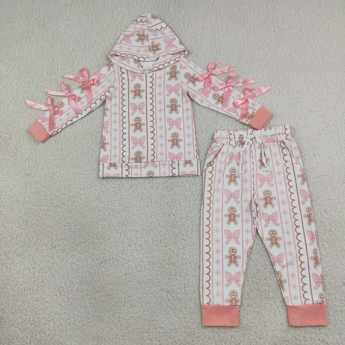 Baby Girls Kids Christmas Gingerbread Bows Hoodie Pullover Pockets Pants Set Clothes RTS