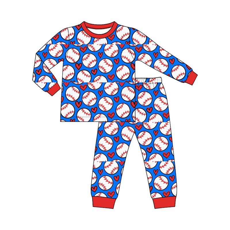 ( Moq 5 ) Preorder Baby Boys Kids Baseball Hearts Shirt Pants Set Pajamas Clothes