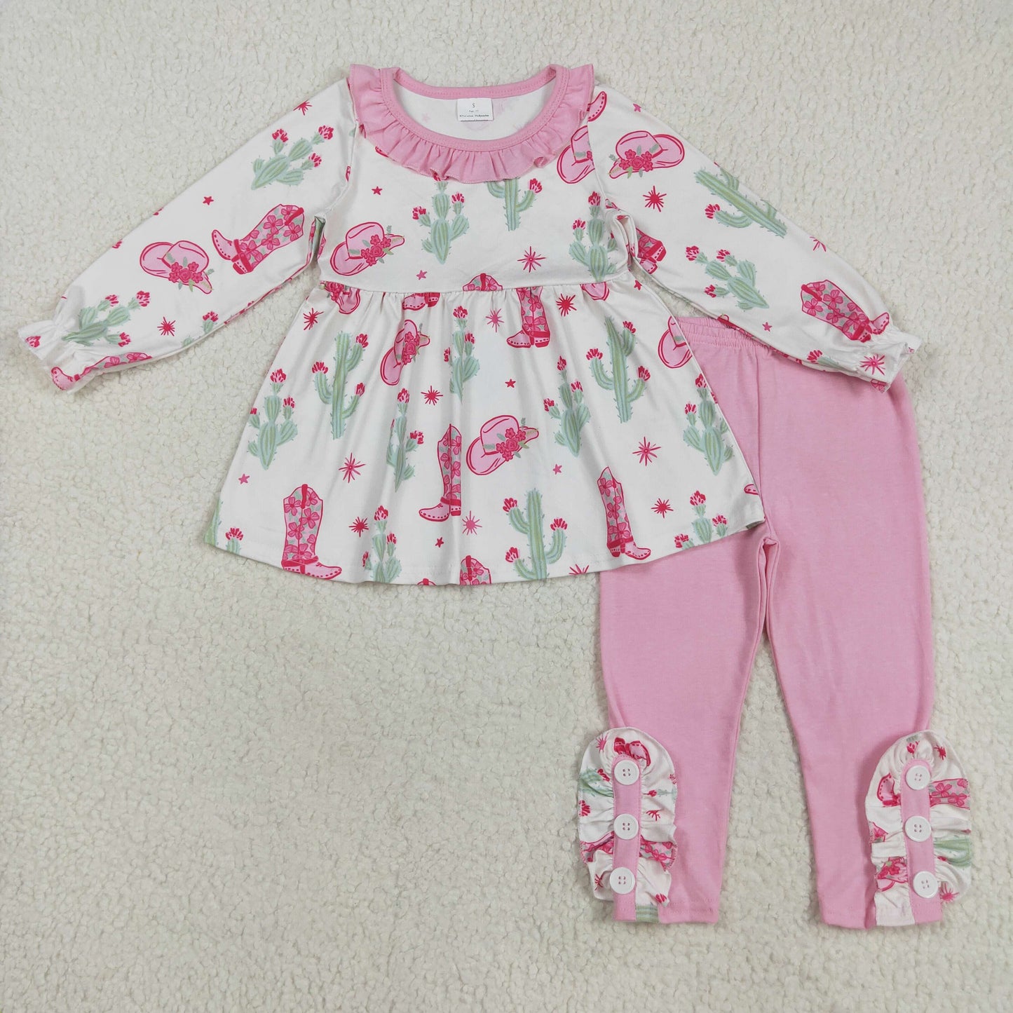 Baby Girl Long Sleeves Boots Cactus Tunic Pink Pants Western Set RTS