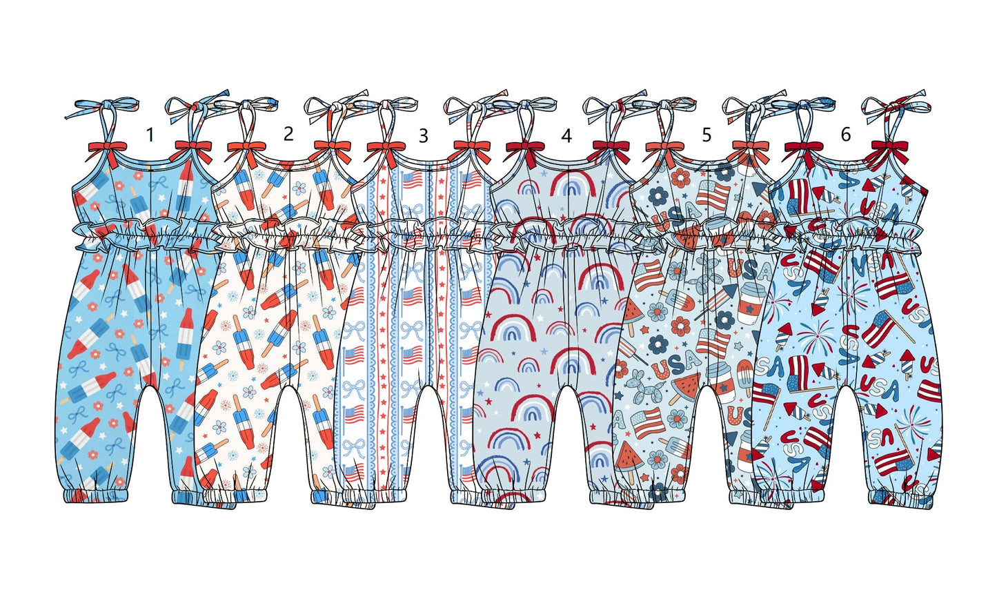 ( Moq 5 Each Style ) Sibling Baby Girls Kids Straps 4th of July Pants Jumpsuits