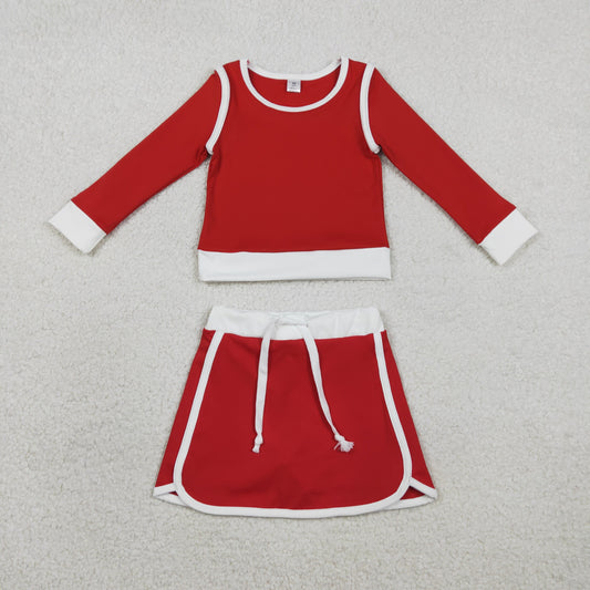 Baby Girls Kids Red Long Sleeve Shirt Skirts Shorts Yoga Clothes Set RTS