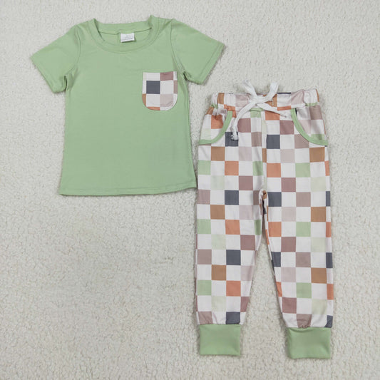Baby Boy Short Sleeves Shirt Pockets Checked Pants Set RTS