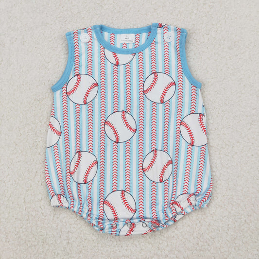 Baby Boy Infant Sleeveless Baseball Stripes Bubble Romper RTS