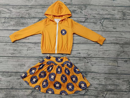 Baby Girl Toddler Yellow Zipper Hoodie Tops Stars Skirt Shorts Team Set Moq 5