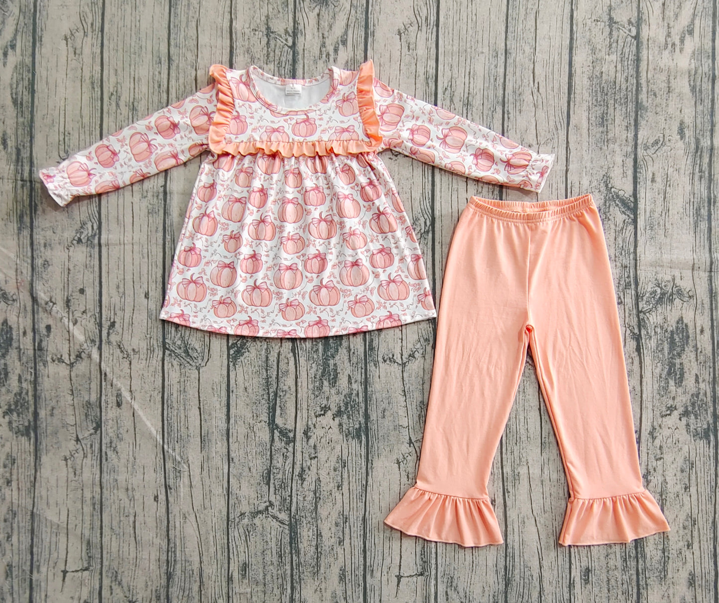 Baby Girl Long Sleeves Bows Pumpkins Tunic Orange Ruffle Pants Fall Set RTS