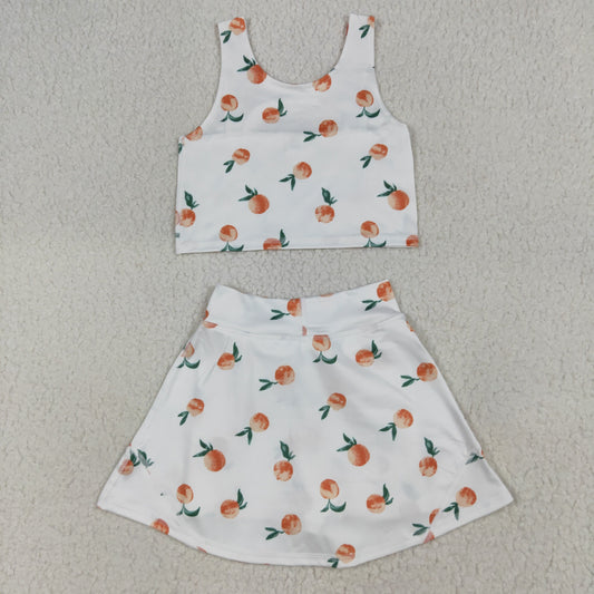 Baby Girl Sleeveless Peaches Tops Shorts Skirt Skort Yoga Active Set RTS