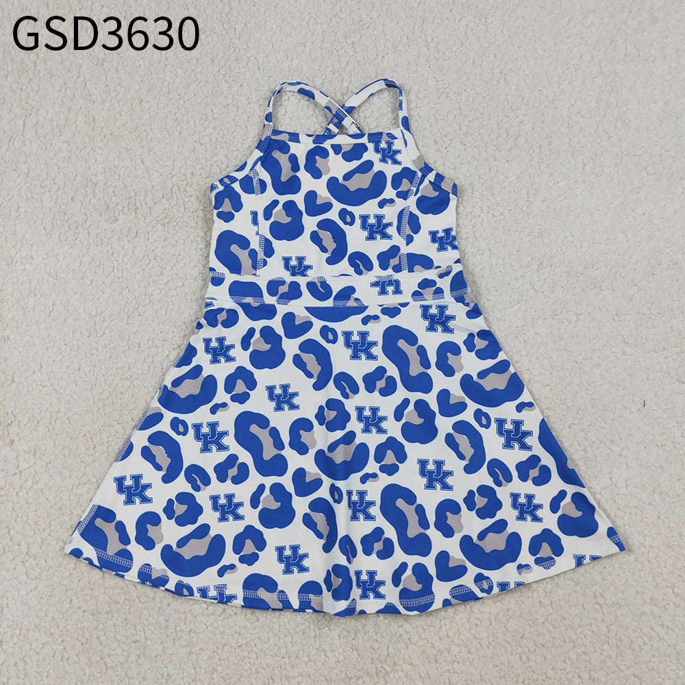 Baby Girls Kids Straps Blue Leopard Team Yoga Active Shorts Knee Length Dress RTS