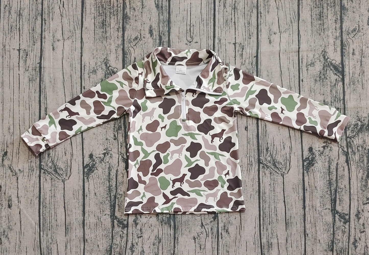 Baby Boy Long Sleeves Dog Duck Camo Zipper Pullover Tops RTS