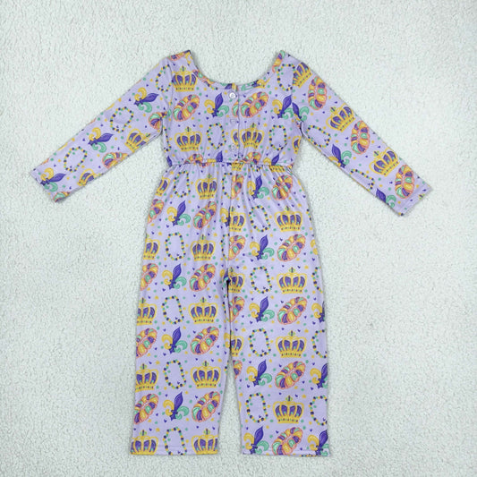 Baby Girls Kids Long Sleeves Flower Donuts Pockets Pants Mardi Gras Jumpsuit Clothes RTS