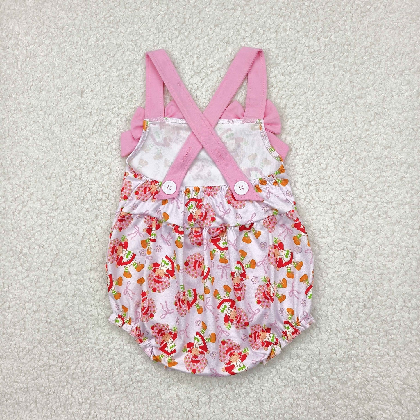 Baby Girl Pink Straps Strawberry Bows Sibling Dress Romper Clothes RTS
