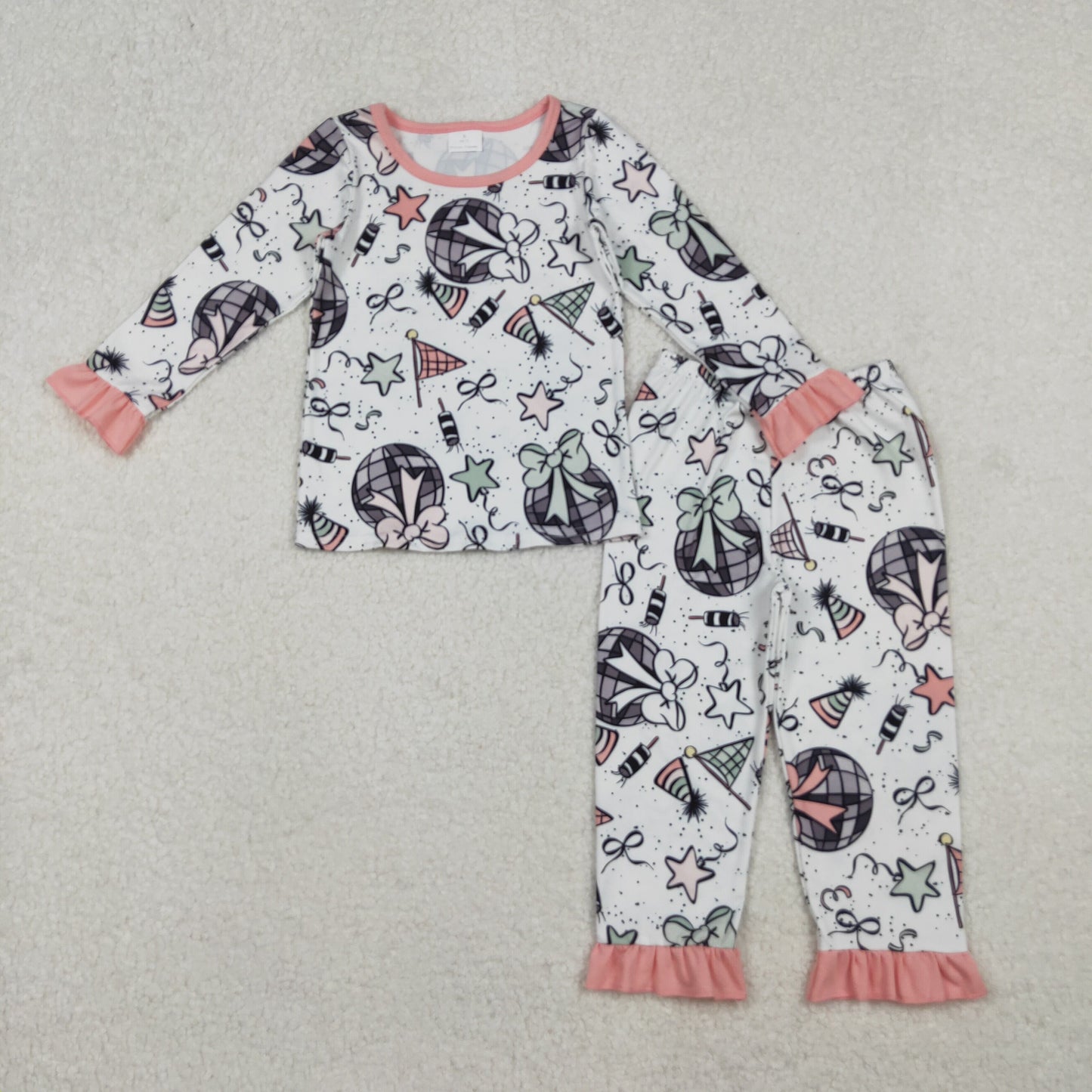 Baby Girl Long Sleeves Happy New Year Bows Shirt Pants Pajamas Set RTS