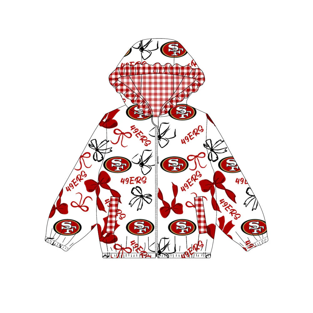 ( Moq 5 ) Baby Girls Kids SF Bows Cheer Pockets Hoodie Zipper Team Jacket Tops