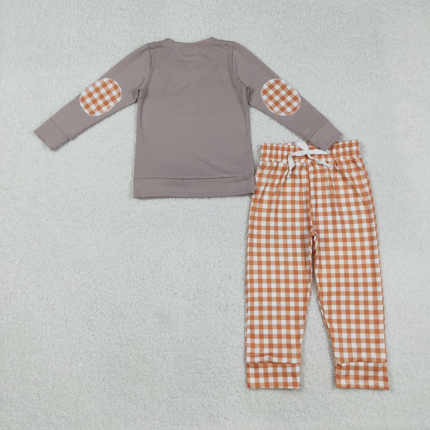 Baby Boy Long Sleeves Embroidery Pumpkins Dog Shirt Plaid Pants Halloween Set RTS