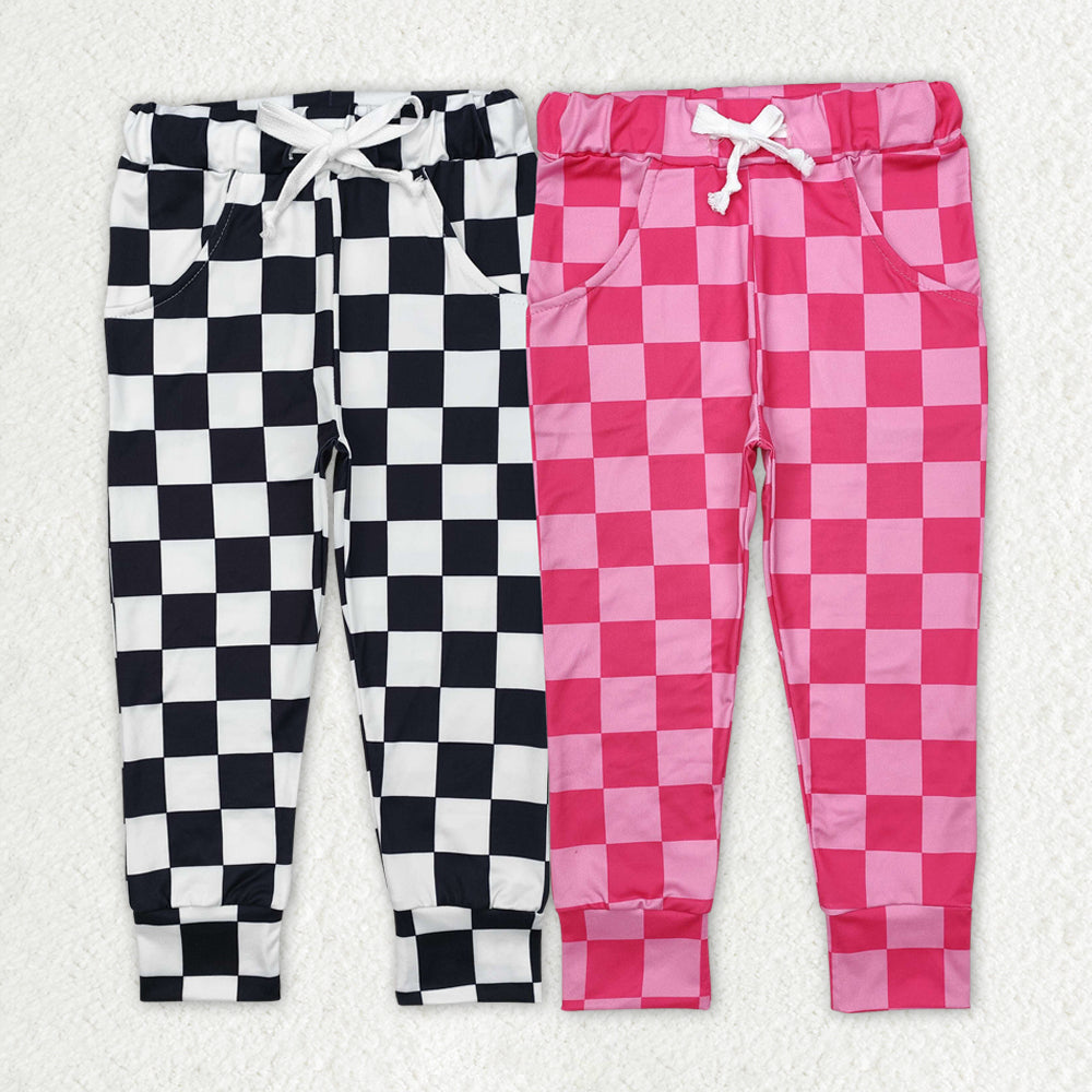 Baby Girl Checkered Pockets Jogger Pants Sibling Clothes RTS