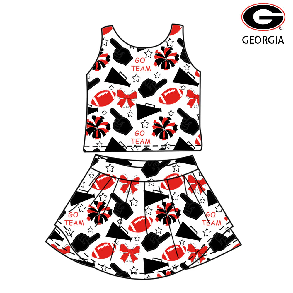 ( Moq 5 ) Baby Girl Toddler Sleeveless G Football Team Bows Cheer Tops Skort Set